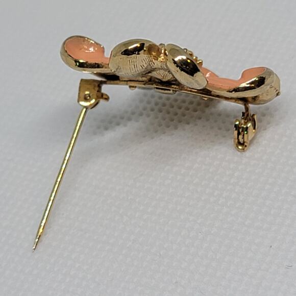 Vintage Coral And Gold Tone Beautiful Design Dogwood Pin 1 1/4" Square No Flaws - Picture 7 of 9